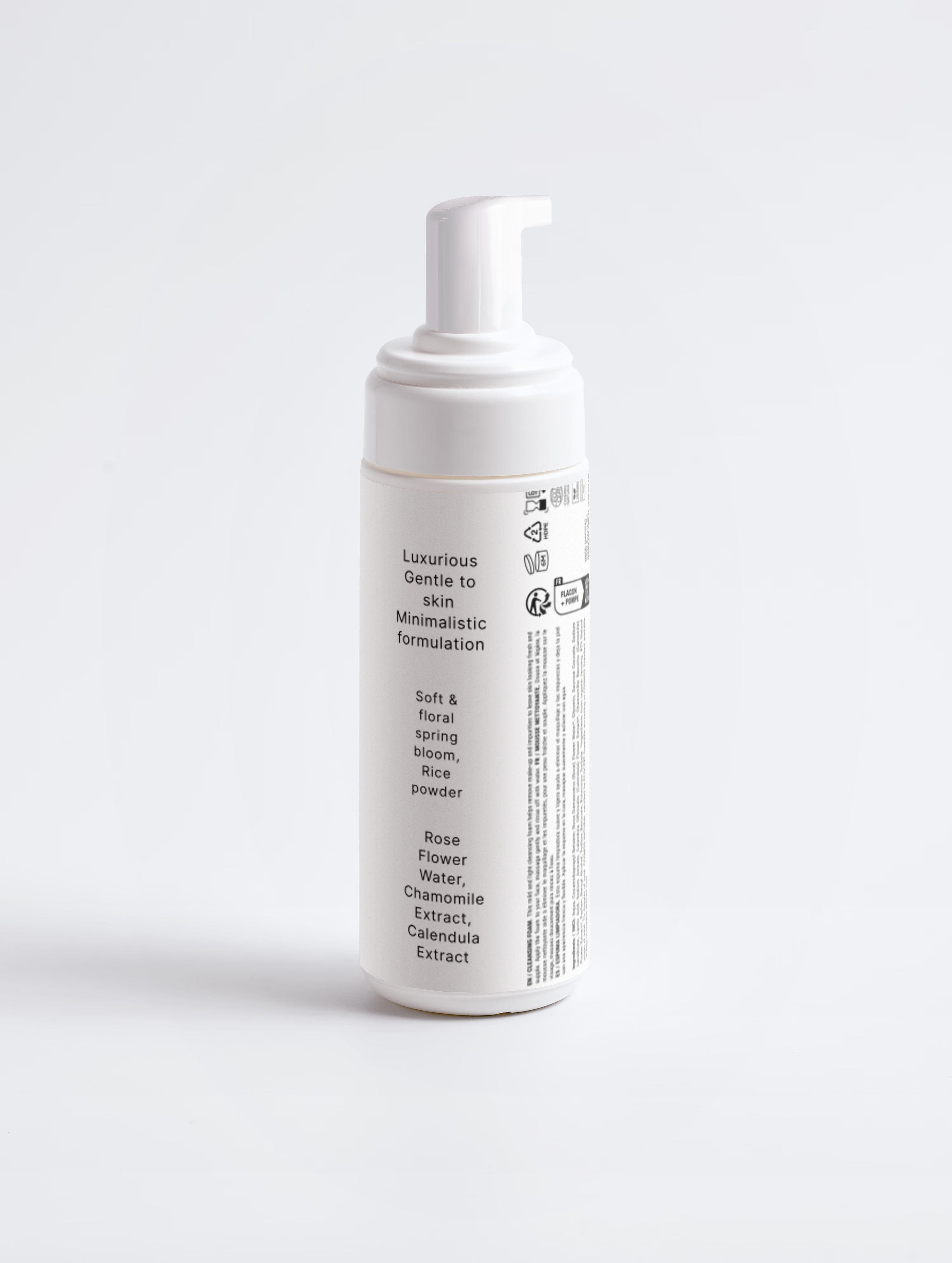 Gentle Cleansing Foaming wash/ rose water & chamomile extracts.