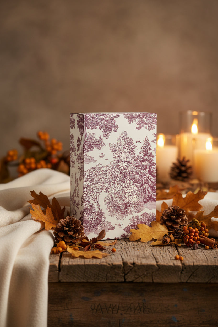 Product packaging with pink floral pattern on a white background