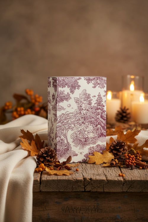 Product packaging with pink floral pattern on a white background